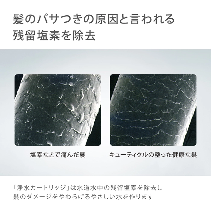 髪のパサつきの原因の残留塩素を除去